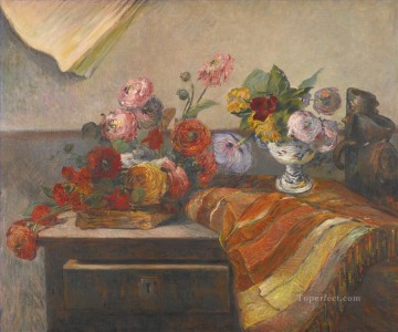 BOUQUETS ET CERAMIQUE SUR UNE COMMODE bodegón flores Paul Gauguin impresionista Pinturas al óleo